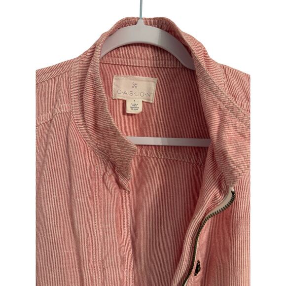 Caslon Women's S Boho Chic Candy Stripe Pink Seersucker Zip Utility Jacket - Picture 4 of 8